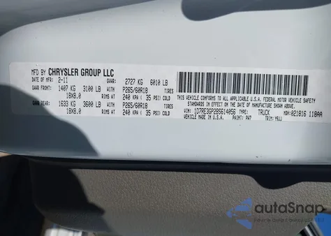 2011 Ram Dakota Bighorn/Lonestar из США, поврежденный, VIN 1D7RE3GP2BS614056